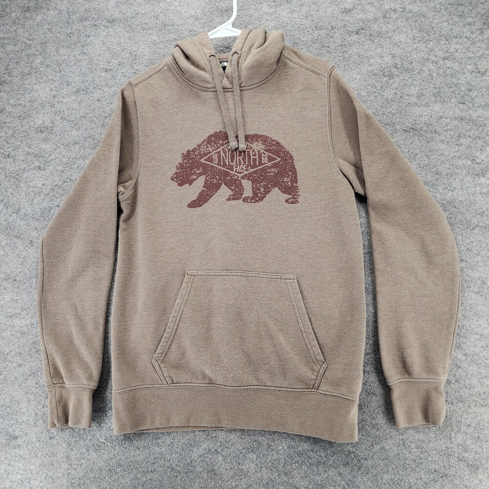 The North Face Hoodie Mens Small Long Sleeve Brown Bear Logo